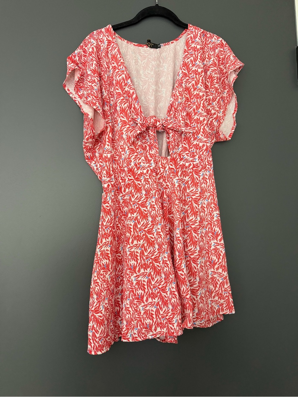 AGQT Tie-Front Romper with Flutter Sleeves
